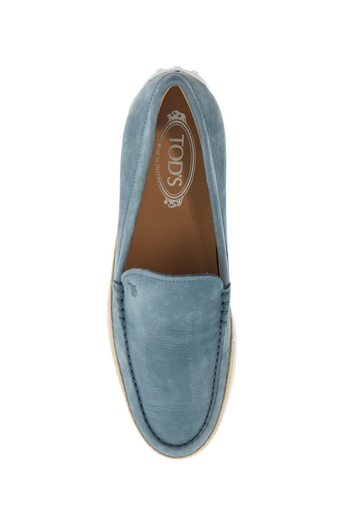 Light Blue Calfskin Loafers With Rubber And Rope Sole