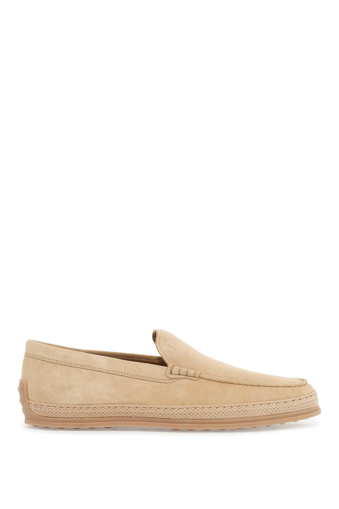 Beige Woven Leather Slip On Loafers With Rubber Sole