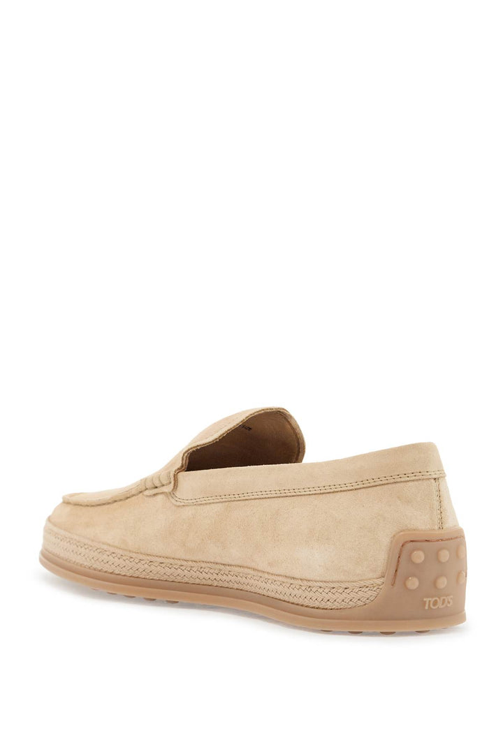 Beige Woven Leather Slip On Loafers With Rubber Sole