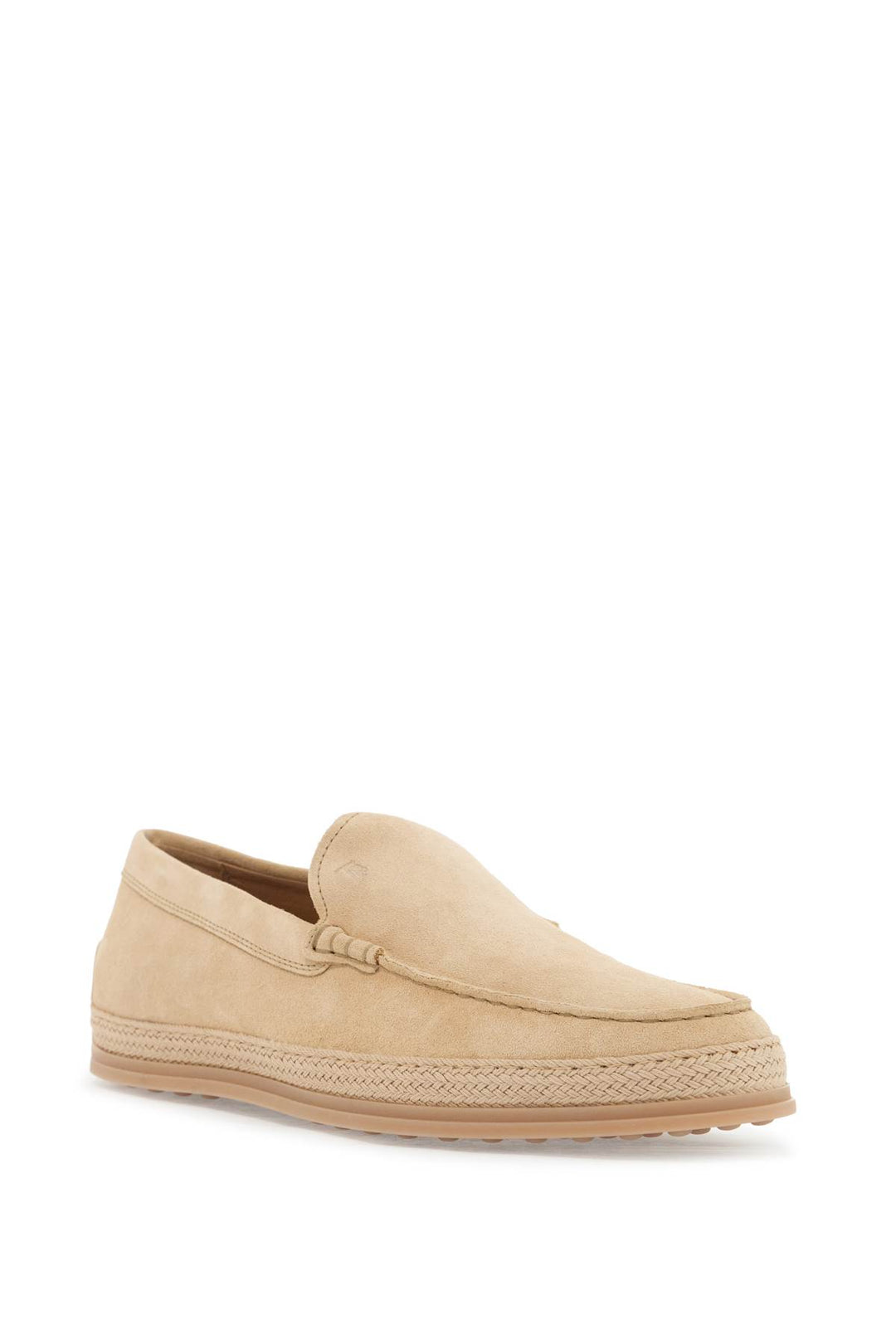 Beige Woven Leather Slip On Loafers With Rubber Sole