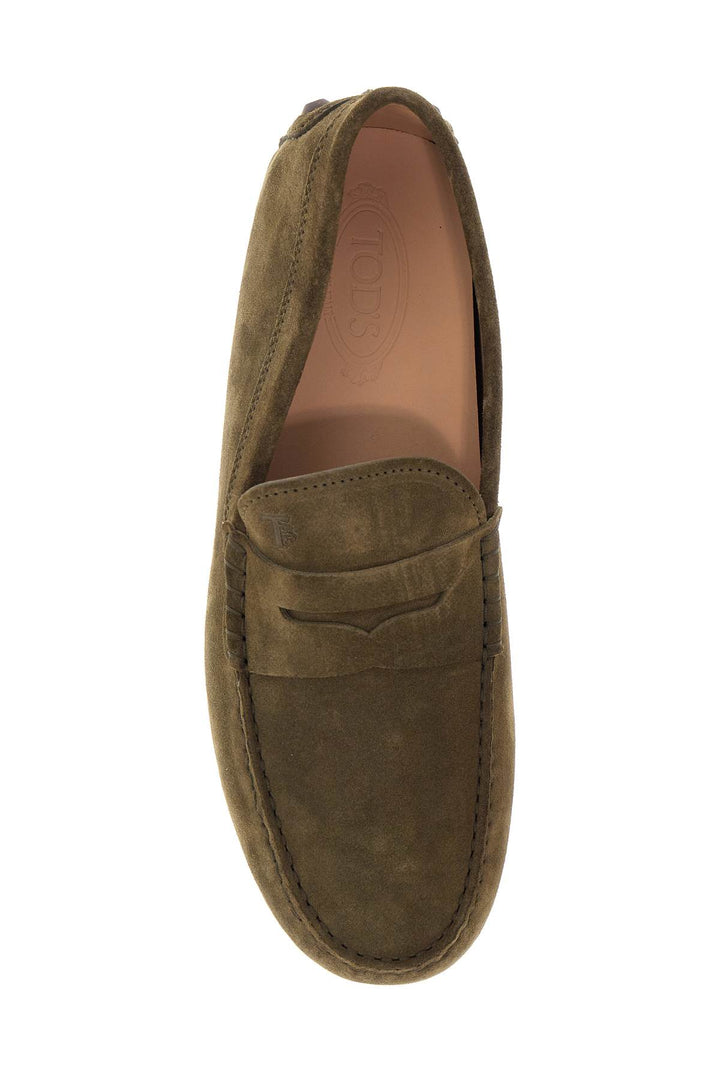 Olive Green Suede Loafers With Rubber Sole