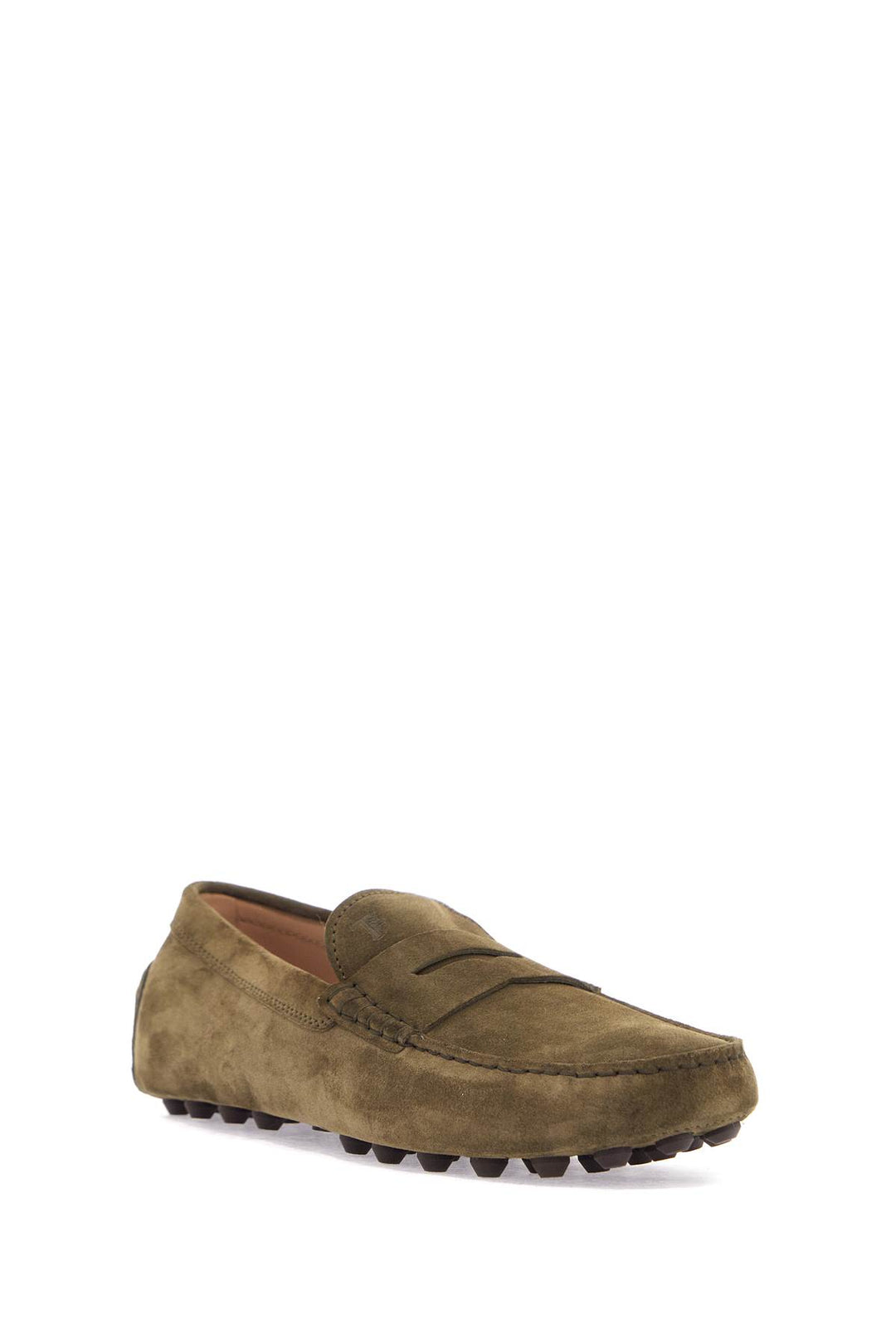 Olive Green Suede Loafers With Rubber Sole