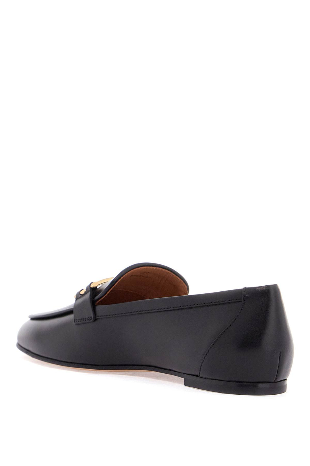 Black Calfskin Women's Loafers With Metallic Band