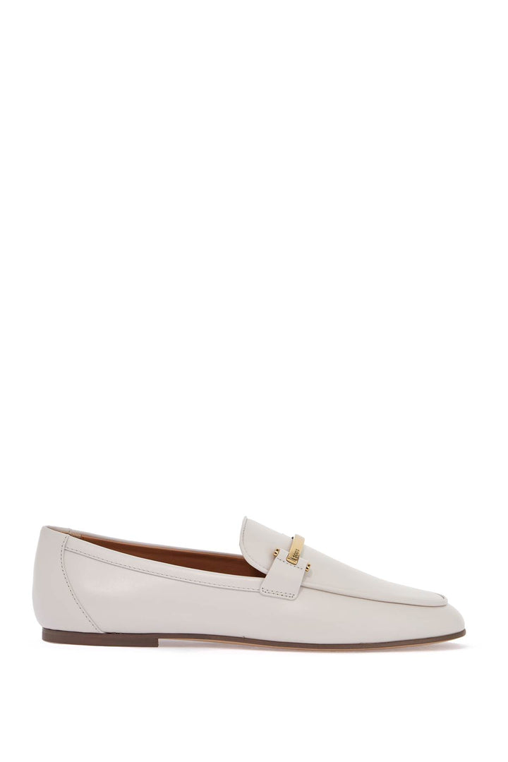 White Calfskin Moccasin With Gold Bar And Velcro Closure