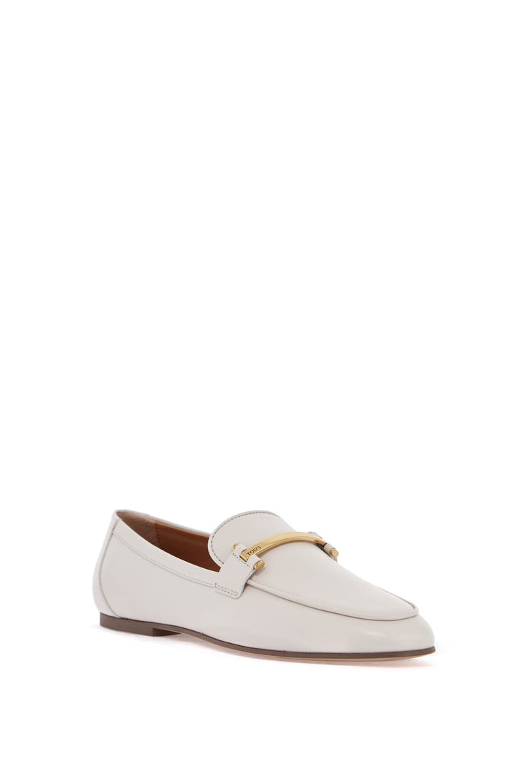 White Calfskin Moccasin With Gold Bar And Velcro Closure