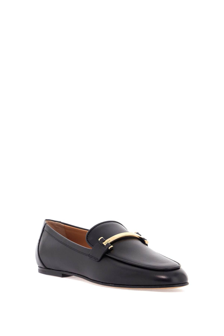 Black Calfskin Women's Loafers With Metallic Band