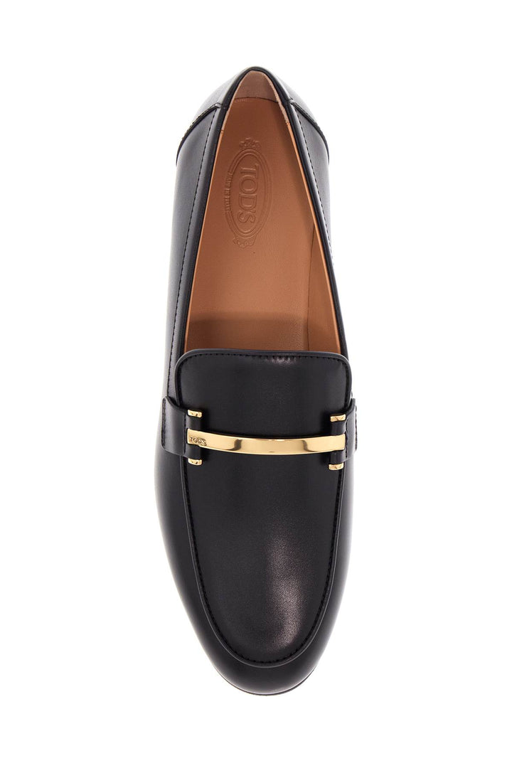 Black Calfskin Women's Loafers With Metallic Band