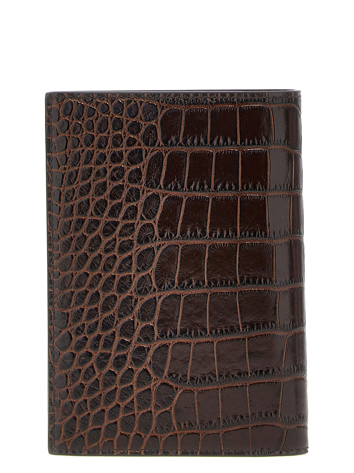 Croc Print Passport Holder Wallets, Card Holders Brown