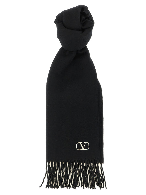 Cashmere Scarf Valentino Garavani With Fringes Scarves And Foulards White/Black