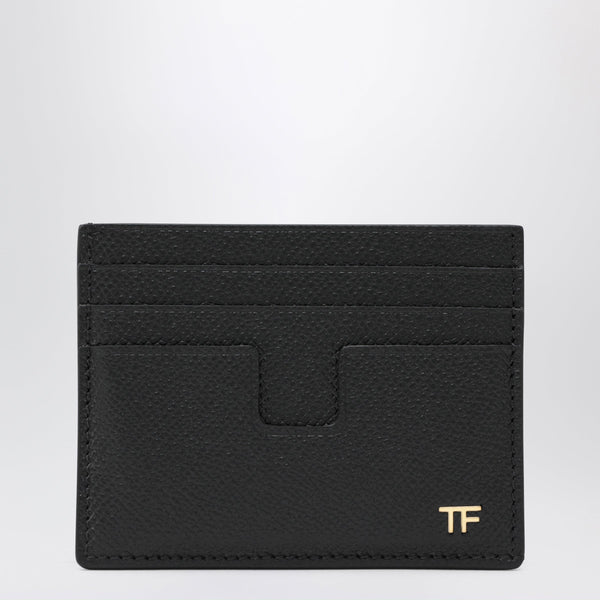 Grained Calf Leather Card Holder In Black