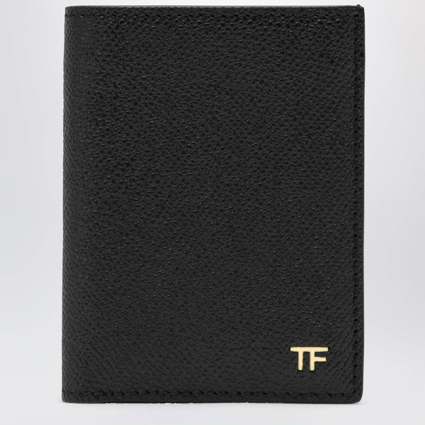 Grained Leather Card Holder With Logo In Black