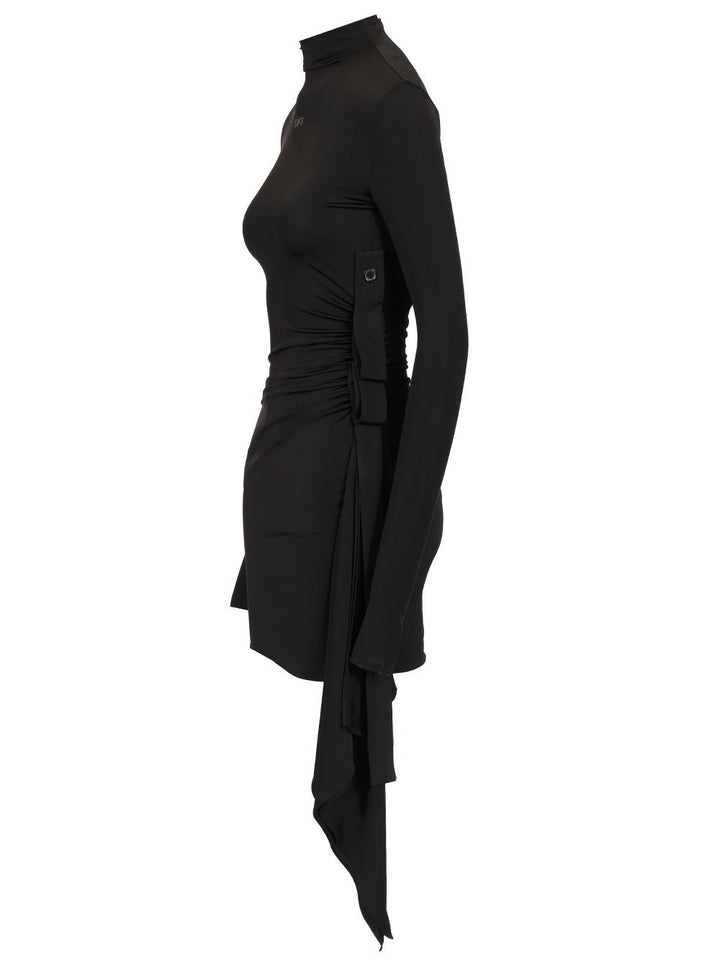 Sec Skin Draped Mini Dress Ls Black - Bl Dresses Black