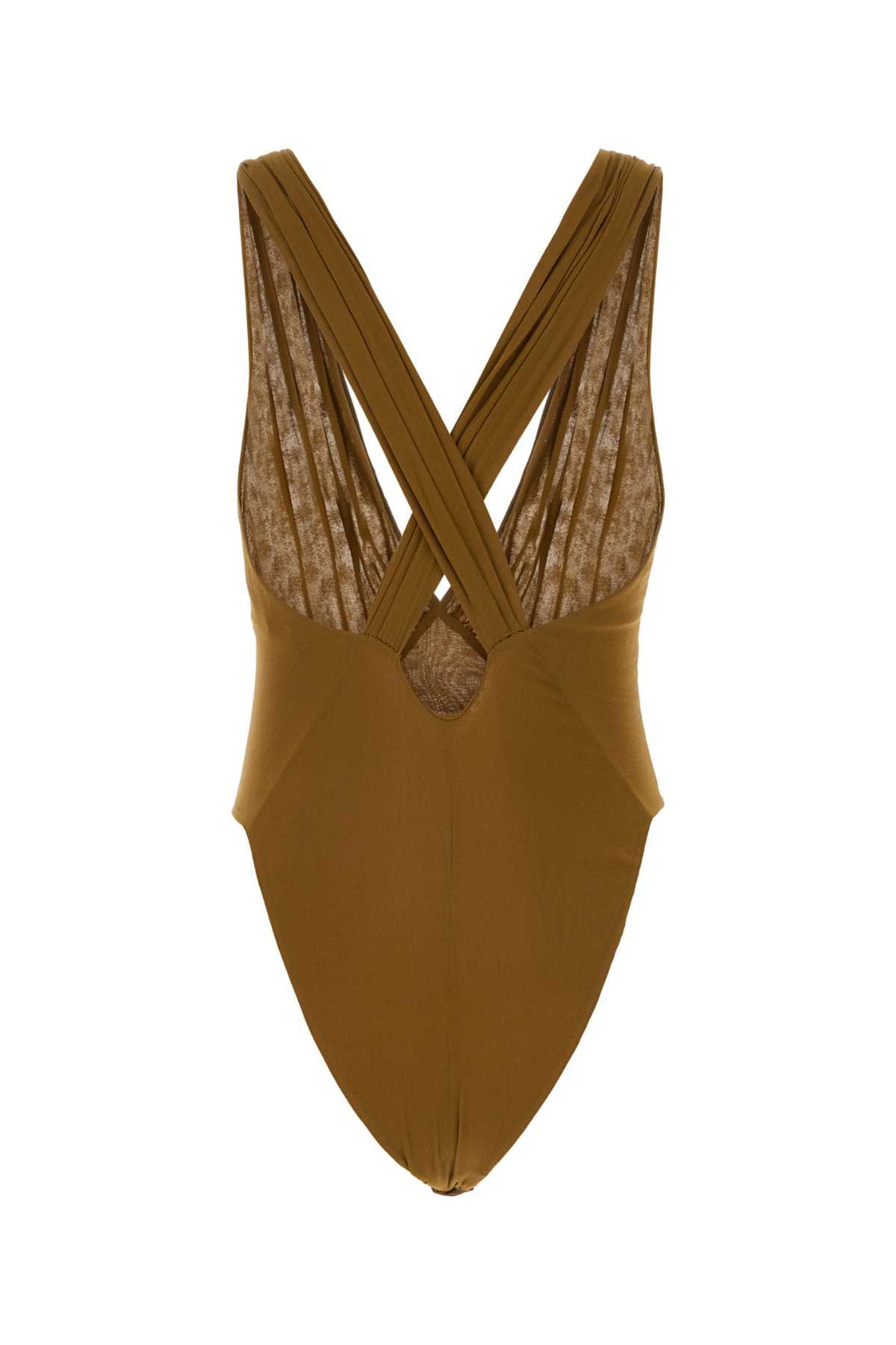 Semi-Sheer Bodysuit Tops Beige