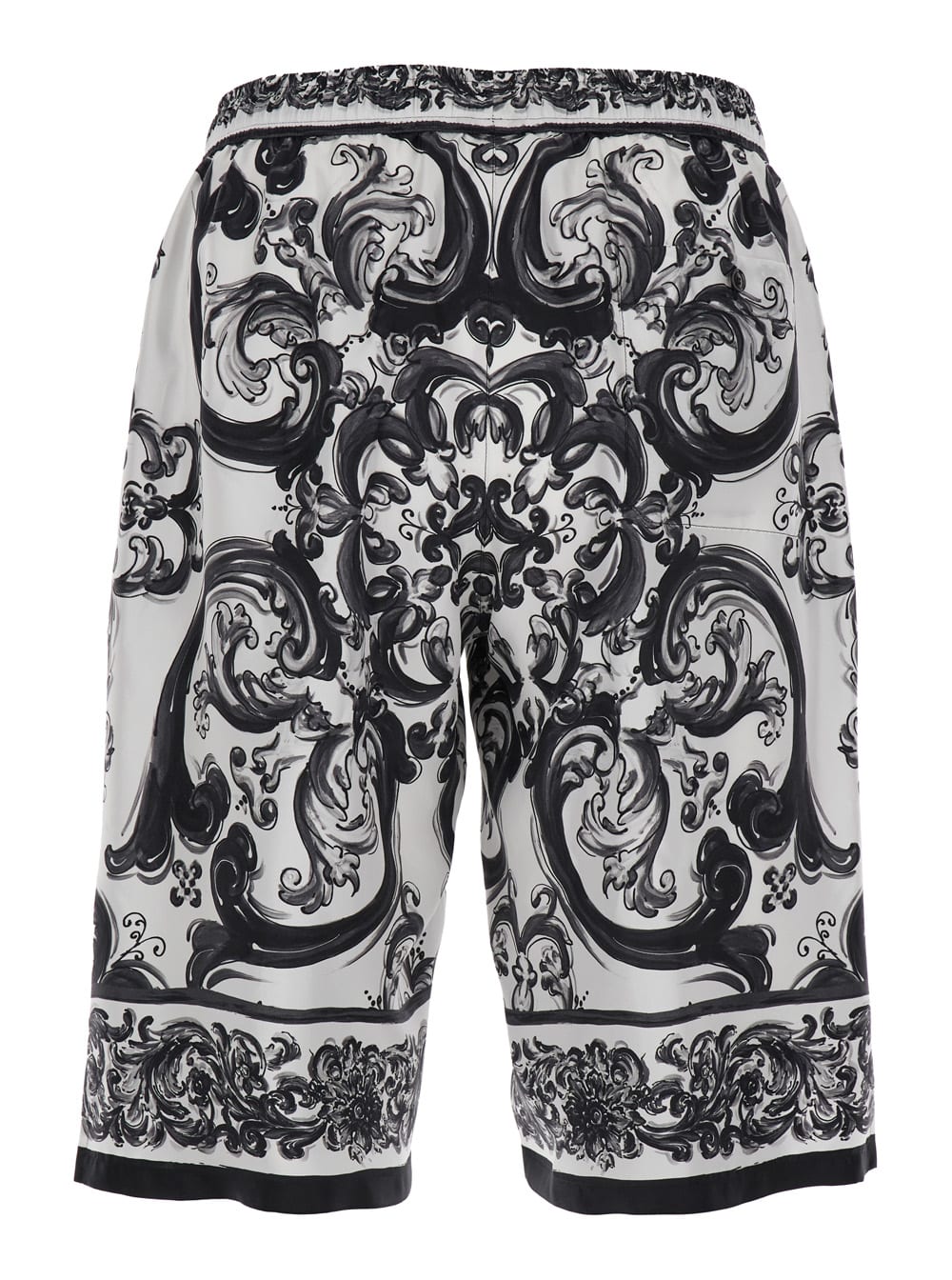 Bermuda Shorts In Silk With Majolica Print Trousers Black