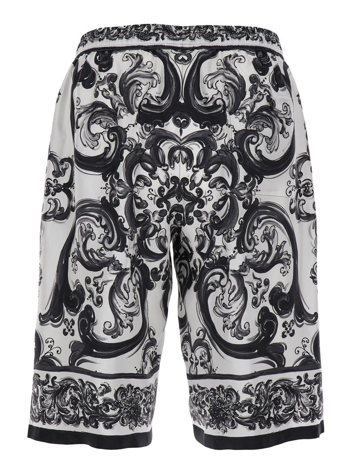Bermuda Shorts In Silk With Majolica Print Trousers Black