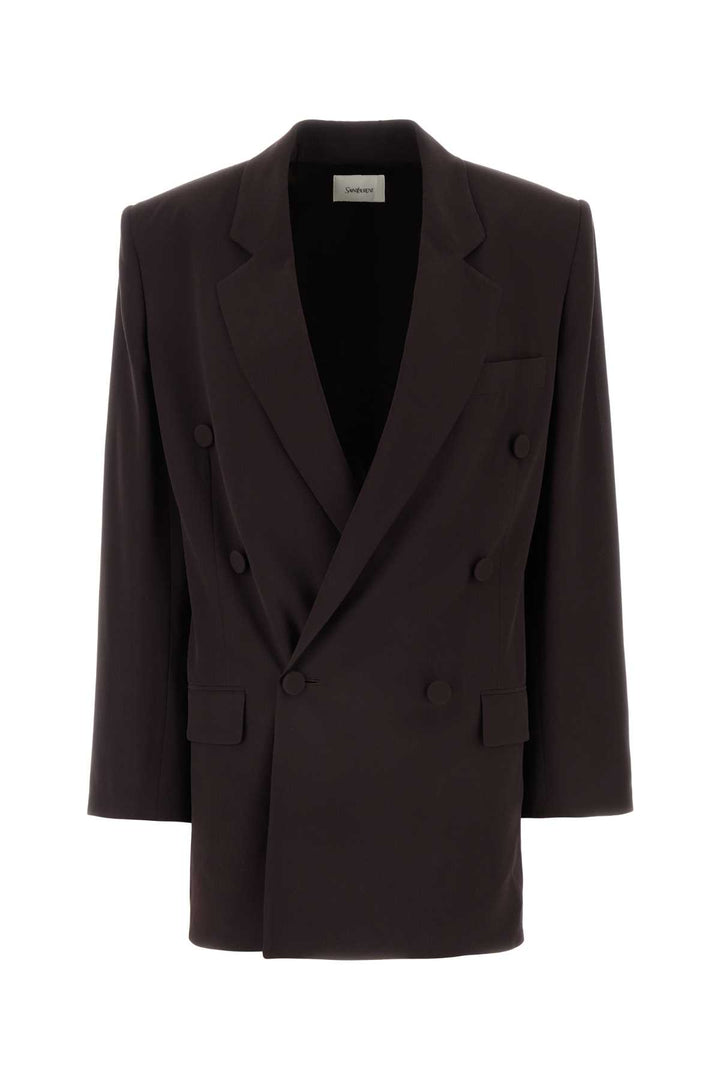 Silk Crepe Doble- Breasted Blazer Jackets Brown