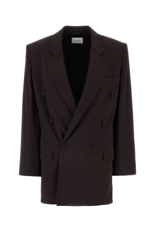 Silk Crepe Doble- Breasted Blazer Jackets Brown