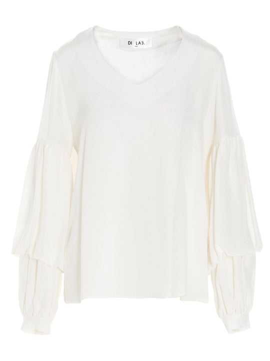 Puff-Sleeve Silk Shirt Shirt And Blouse White