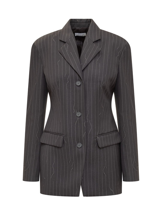 Pinstriped Blazer Jackets Grey