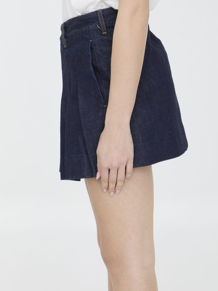 Pleated Denim Miniskirt Skirts Blue