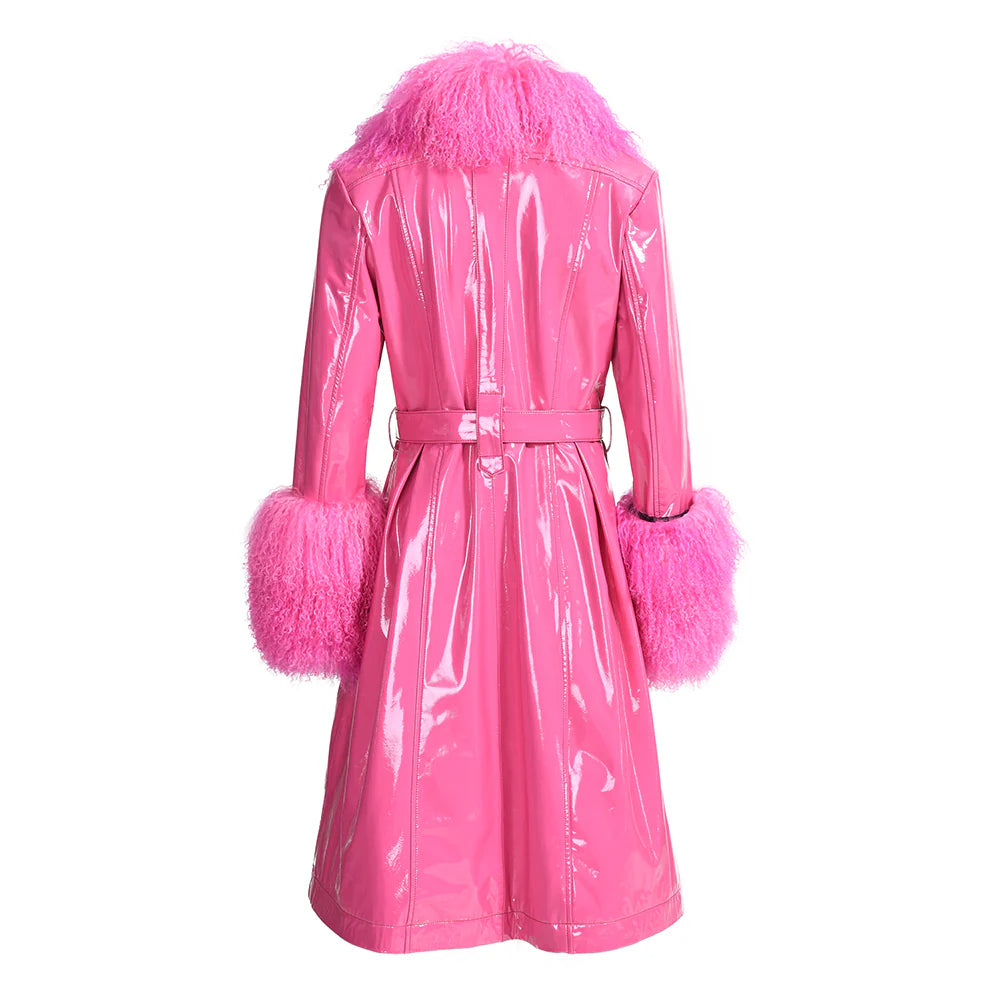 Sac Coat in Leather Fuchsia