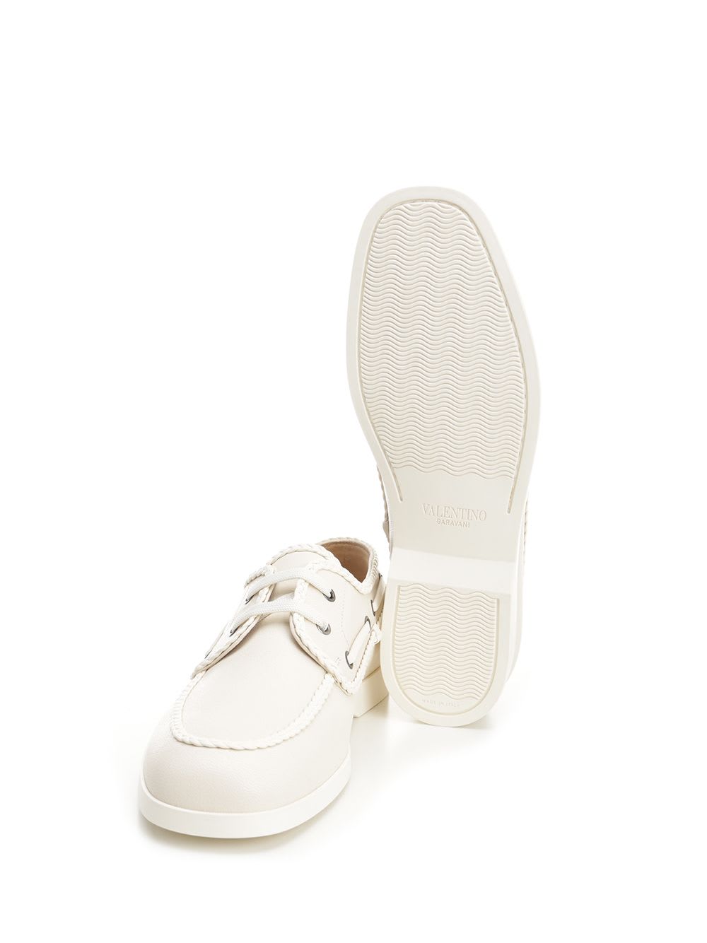 Ivory White Leather Boat Loafer Sneakers White