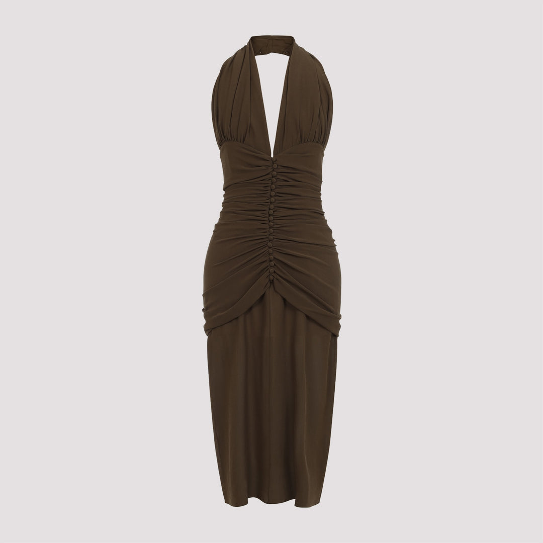 Silk Crepe Halterneck Dress Dresses Brown