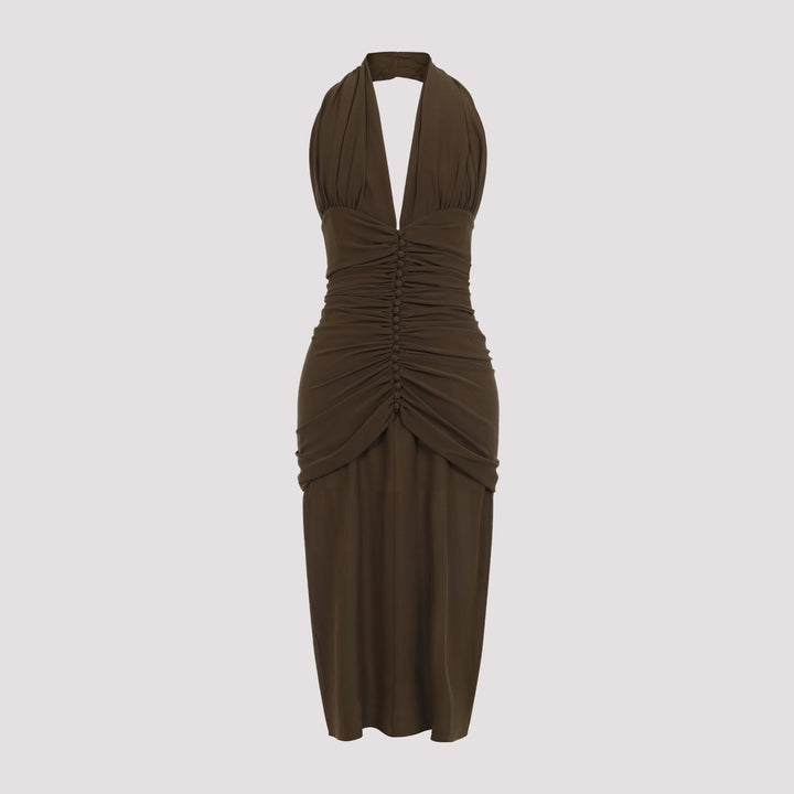 Silk Crepe Halterneck Dress Dresses Brown