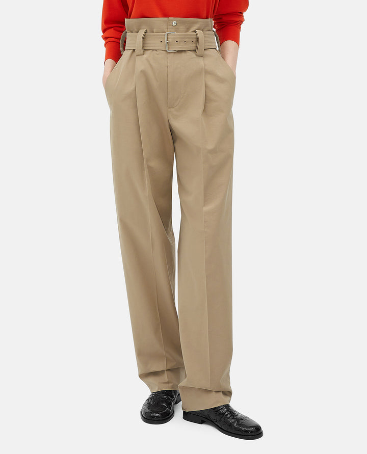 High-Waisted With Cotton Belt Trousers Beige