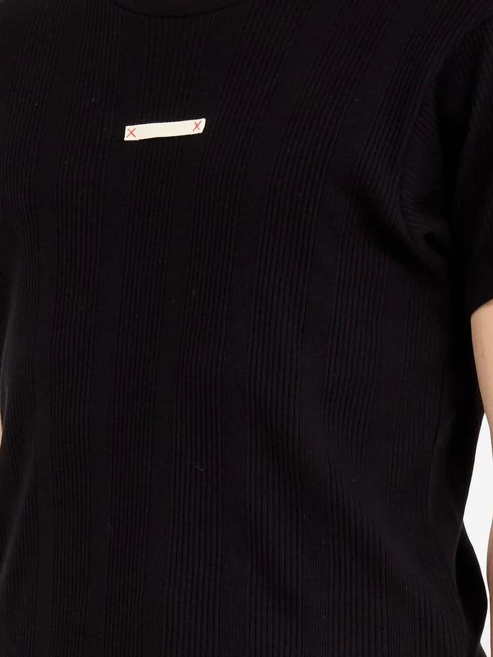 With Ribbed Fabric T-Shirt Black