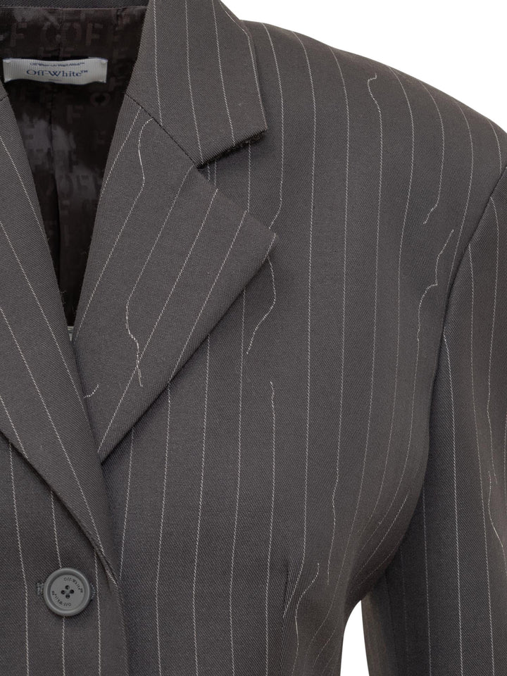 Pinstriped Blazer Jackets Grey