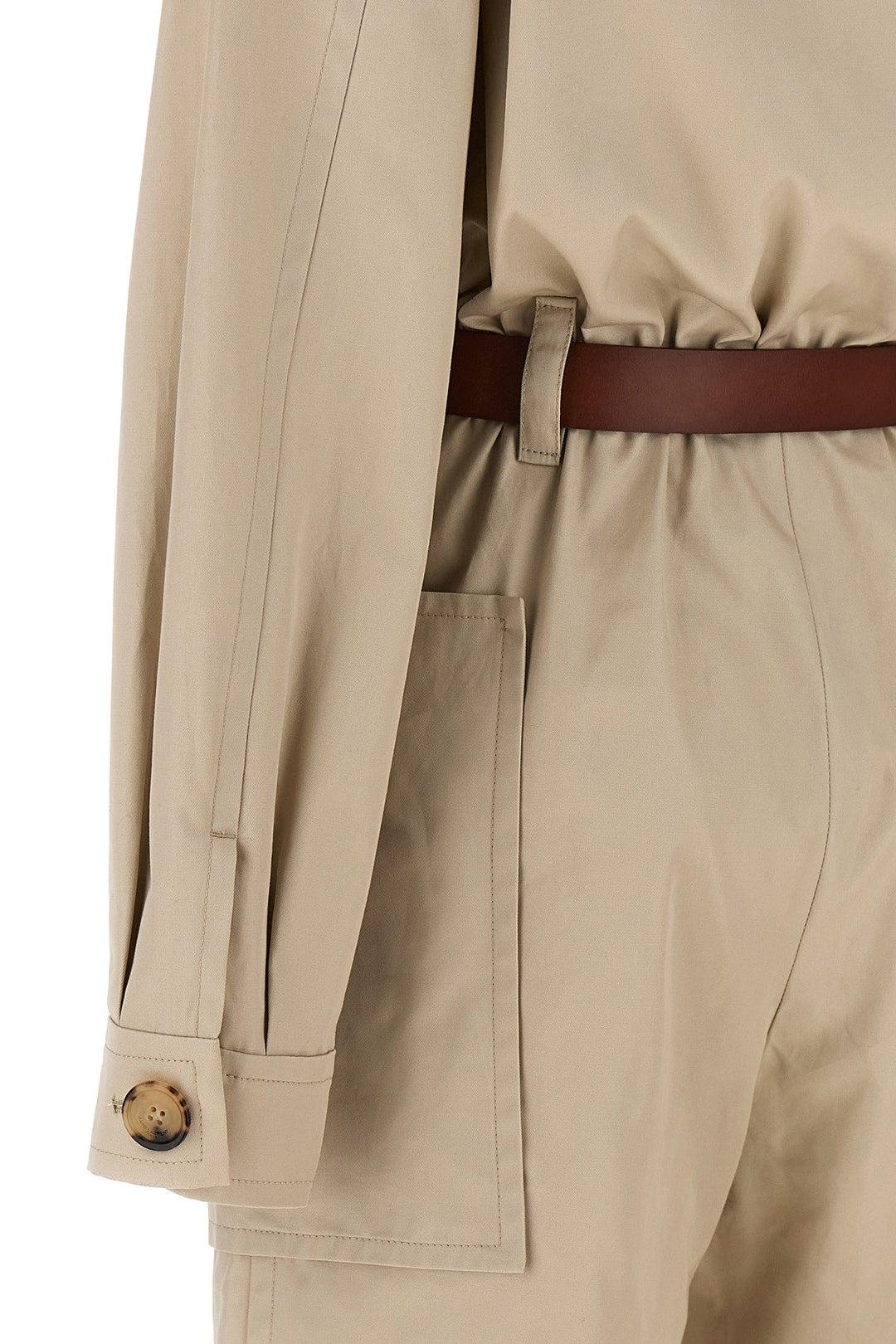 Twill Belt Jumpsuit Jewelry Beige