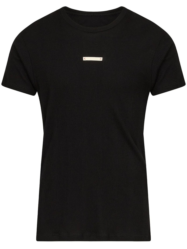 With Ribbed Fabric T-Shirt Black