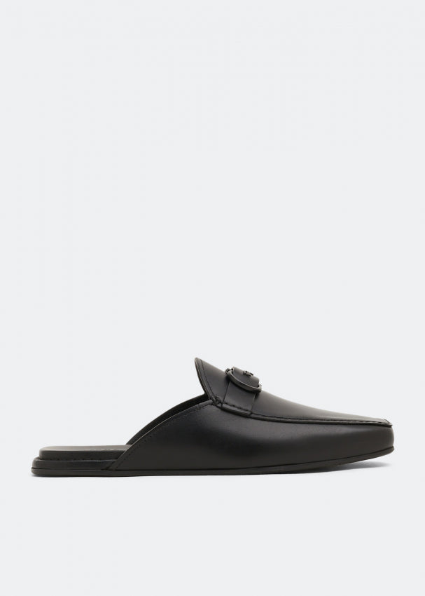 Black Leather Gancini Slippers