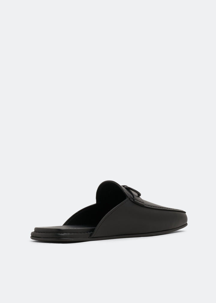 Black Leather Gancini Slippers