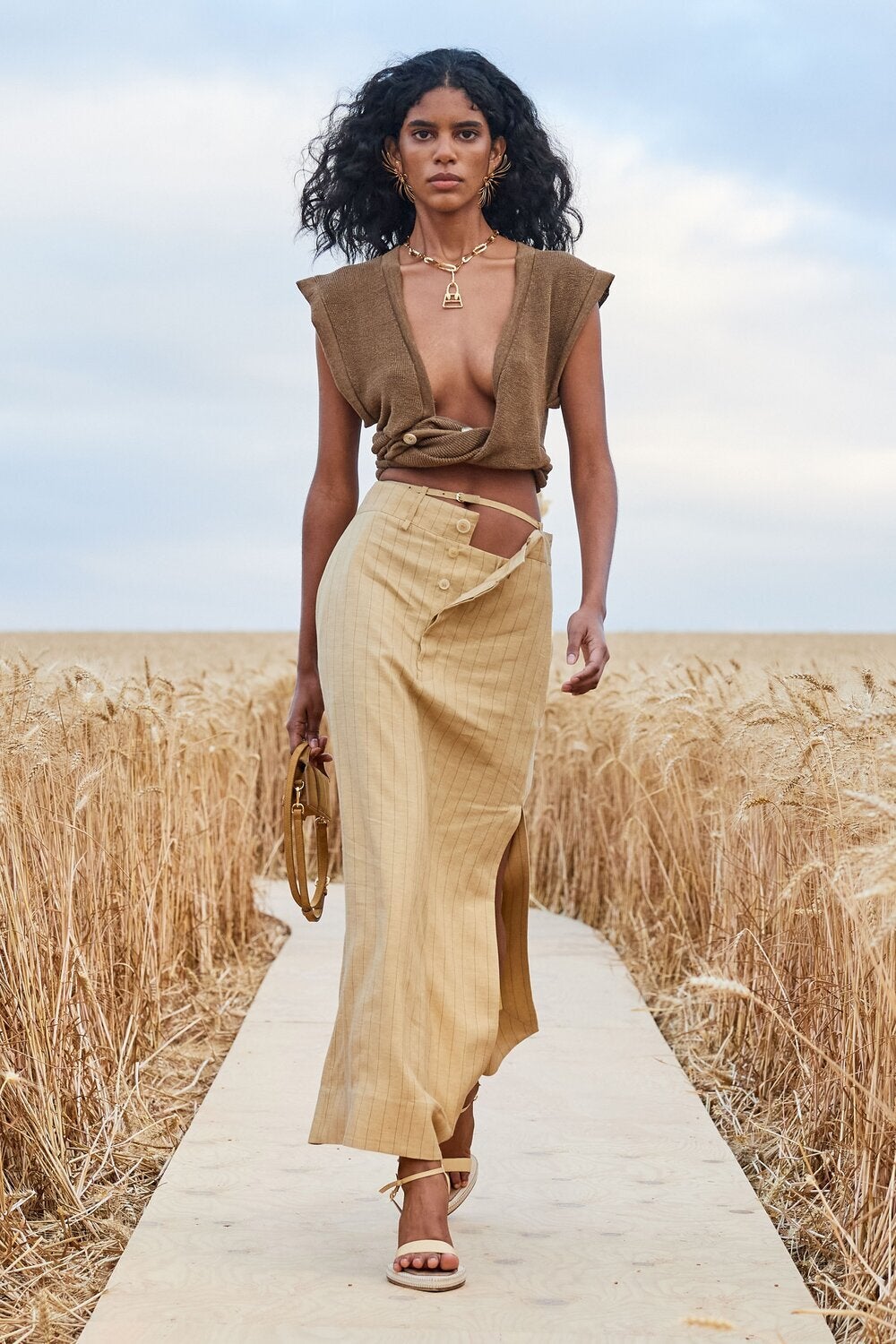 Matteau Shirred Waist Midi Dress Dresses Brown | Wanan Luxury Matteau Shirred Waist Midi Dress Dresses Brown | Wanan Luxury