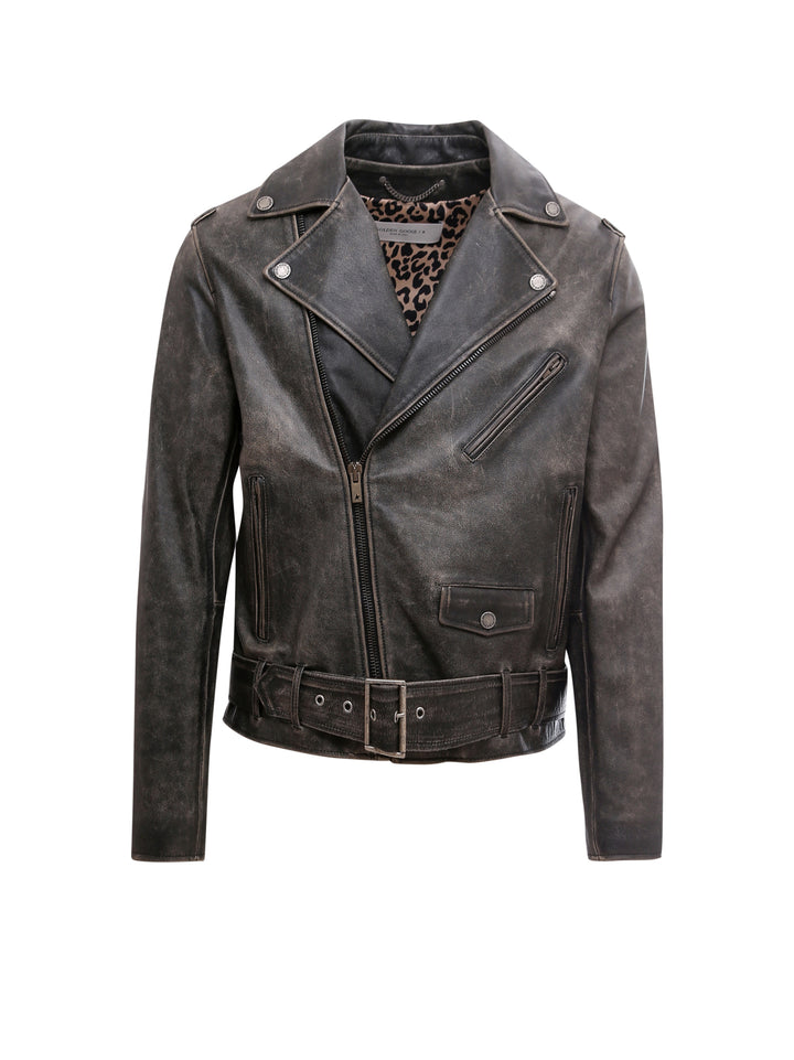 Vintage effect leather biker jacket