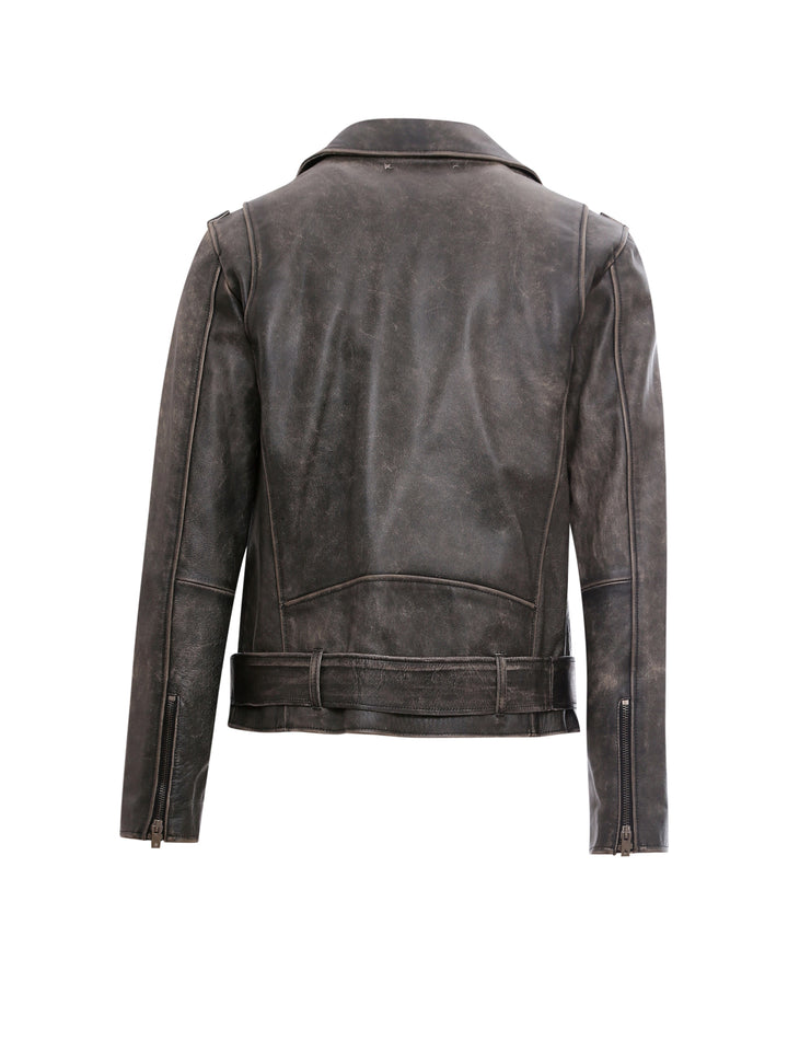 Vintage effect leather biker jacket