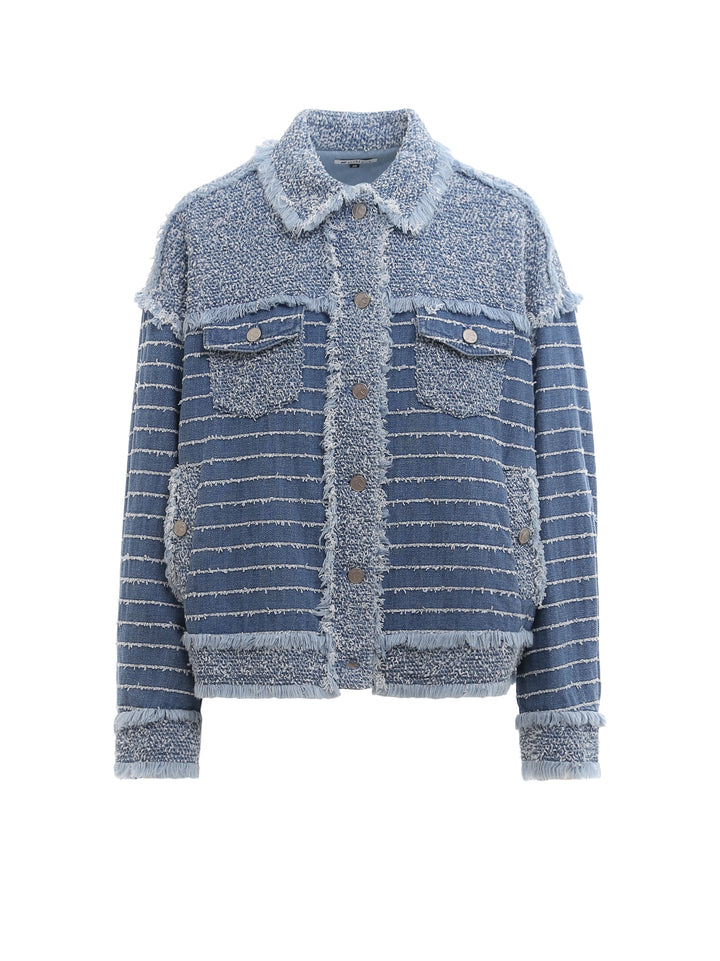 Denim jacket with tweed profiles