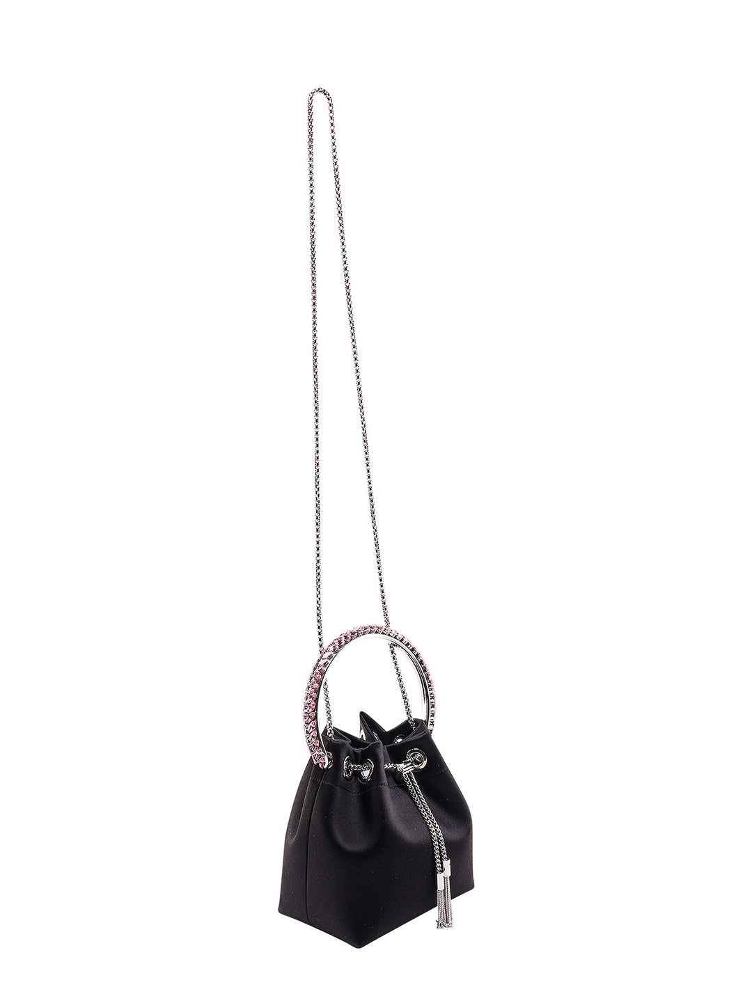 Satin bucket bag with crystals detail