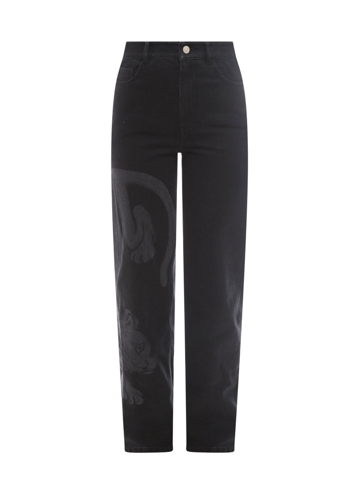 Black denim trouser with iconic print