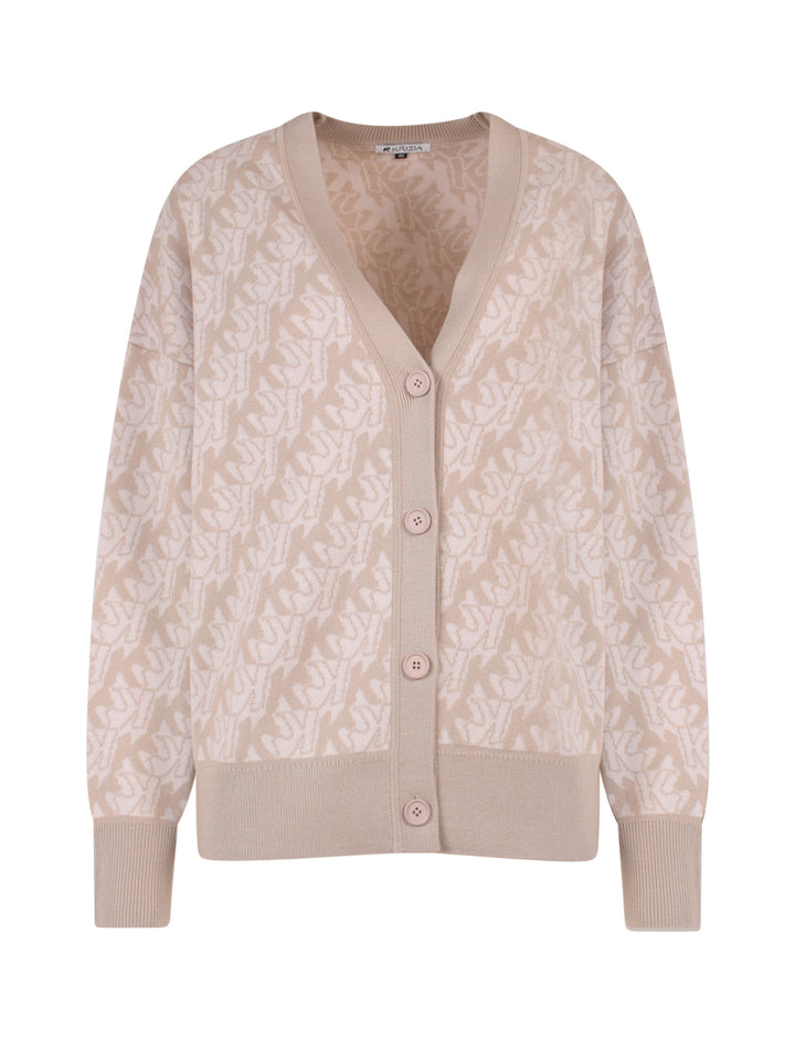 Wool cardigan with all-over monogram