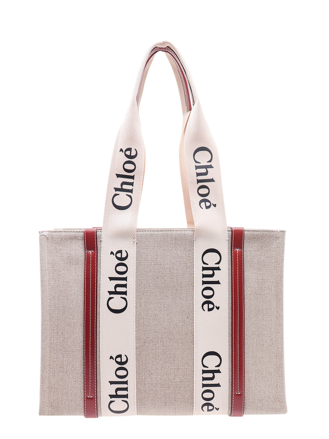 Linen shoulder bag with logo print.  This bag is made with lower environmental impact material