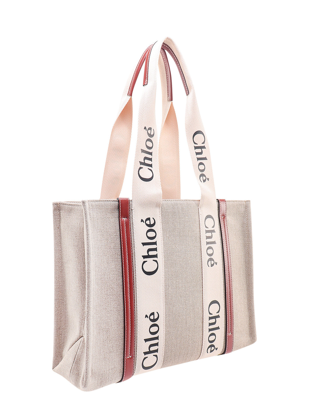 Linen shoulder bag with logo print.  This bag is made with lower environmental impact material