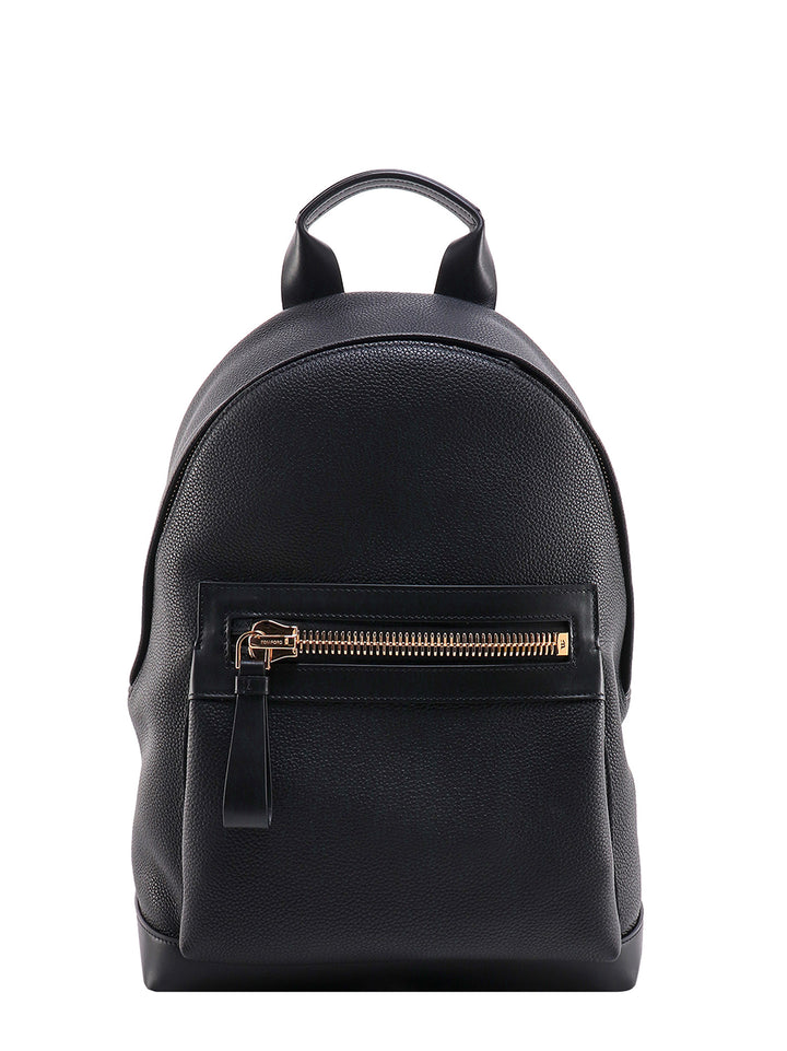 Textured leather backpack with pocket on the front