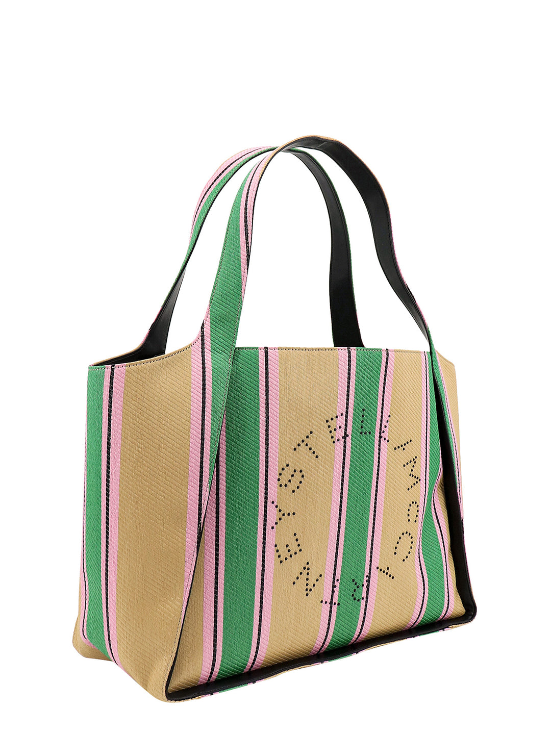 Rafia shoulder bag with multicolour print and logo with studs on the front