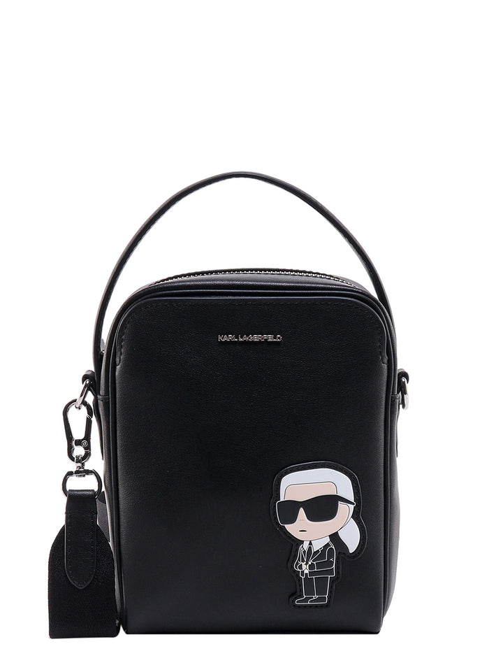 Leather shoulder bag with iconic Karl patch