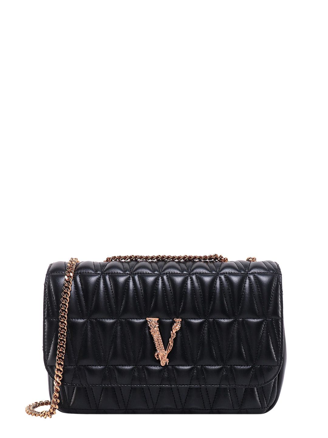 Matelassé leather shoulder bag with V Baroque detail