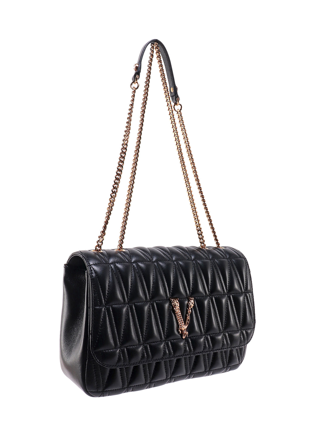 Matelassé leather shoulder bag with V Baroque detail