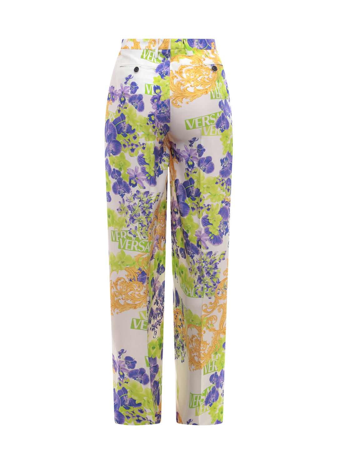 Viscose  trouser with Versace Orchid print